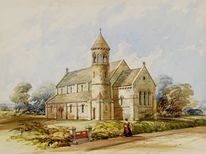 Watercolour of St John's church, Hale, 1830s (9043/2/66/4)