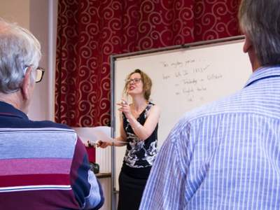 Lady teaching lipreading