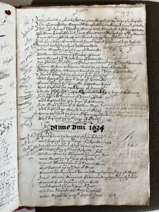 Page of parish register OCY/1/1 with annotations around the entries