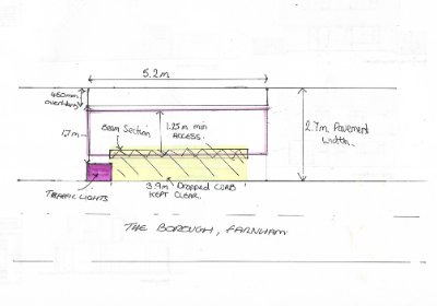 Overhead view of proposed scaffolding, hand drawn and clearly labeled
