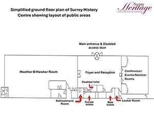 Ground floor layout for public areas at Surrey History Centre