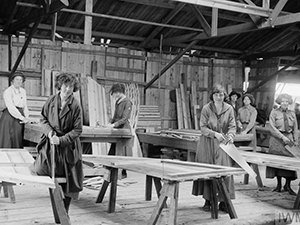 Women carpenters working at the Tarrant Hut Workshops near Calais 1917