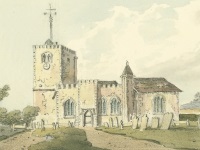 Early 19th cent John Hassell watercolour of Bletchingley church